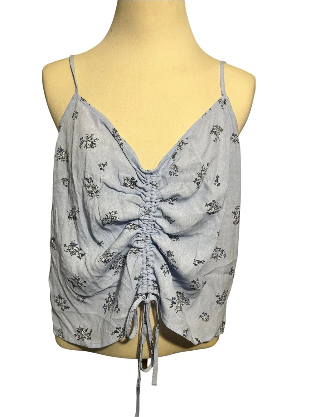 Light Blue Floral Ruched Drawstring Cami - Women
